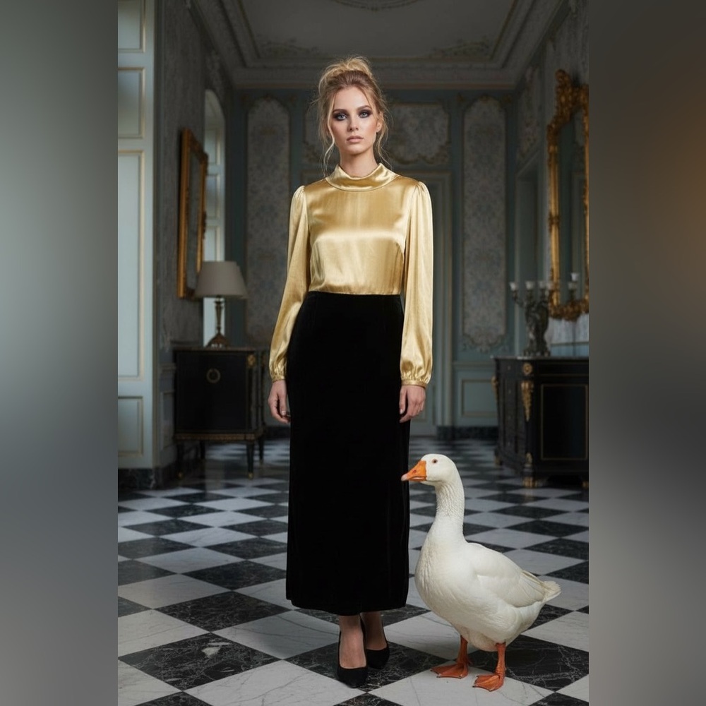 Vintage Women's Dress in Gold and Black